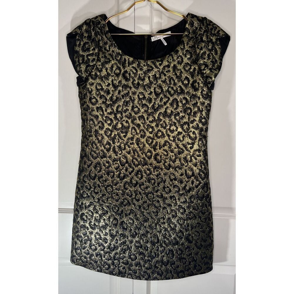 Black Gold Metallic Leopard Dress French Connection Shift Dress Size 4
